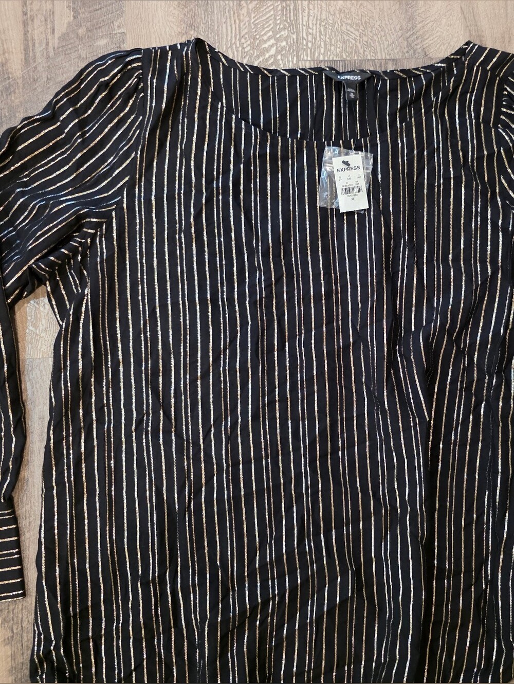 Express Black Long-Sleeve Top with Gold-Accent Stripes